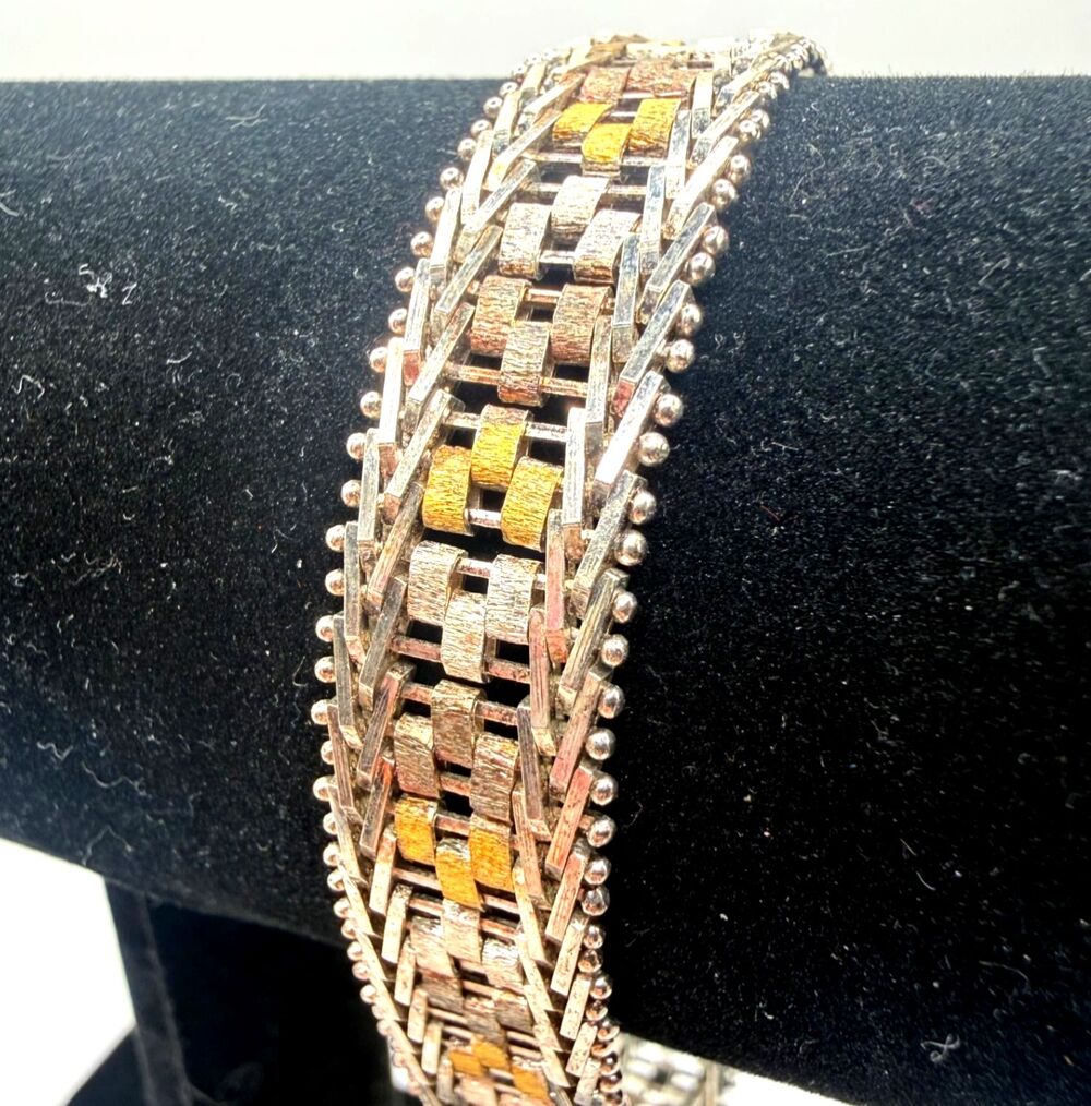 Vintage Milor Sterling Silver 925 Tri-Color Vermeil Italian Riccio Bracelet